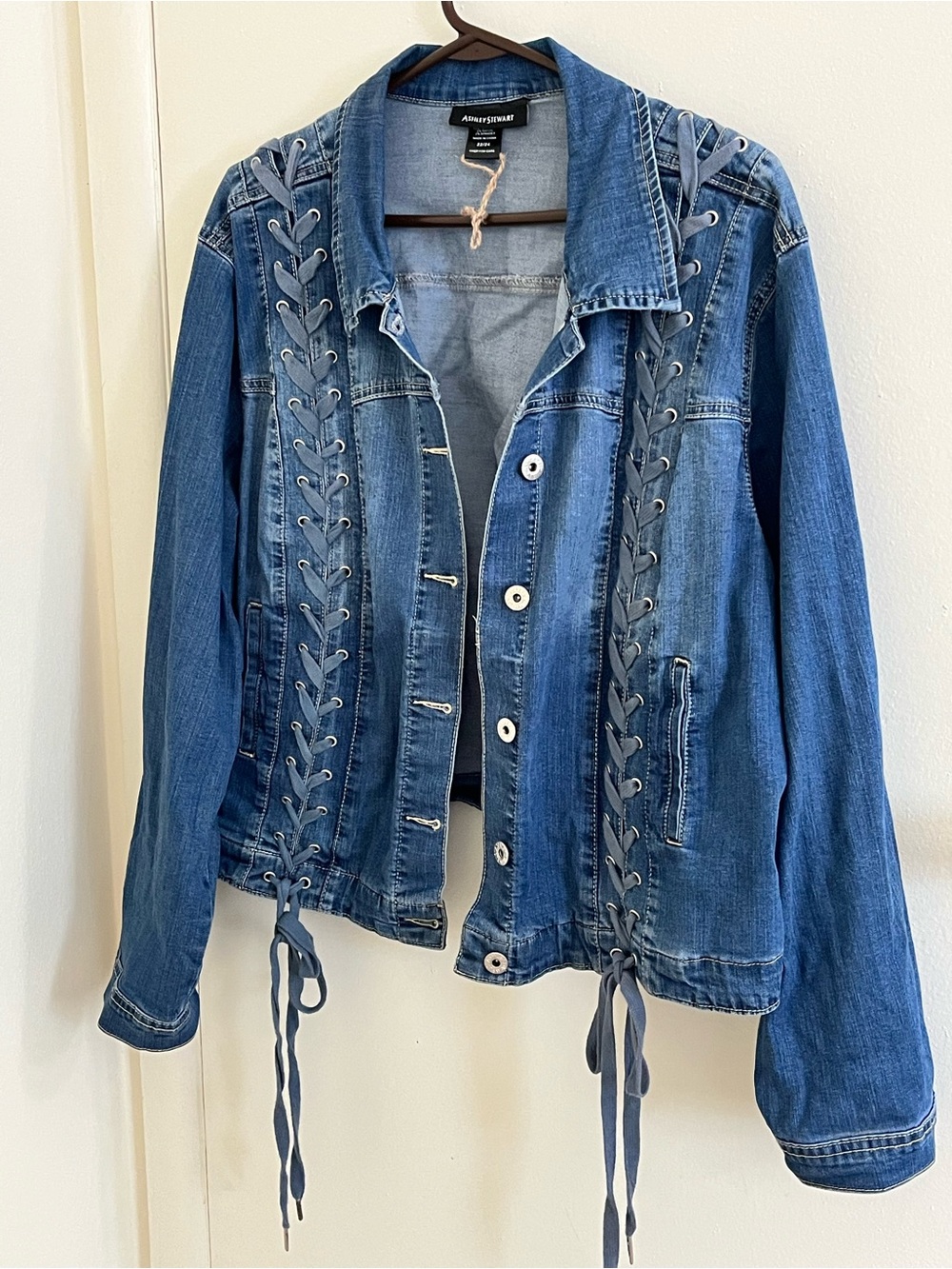 Ashley Stewart 3X 22/24 Braided Lace Up Denim Jacket